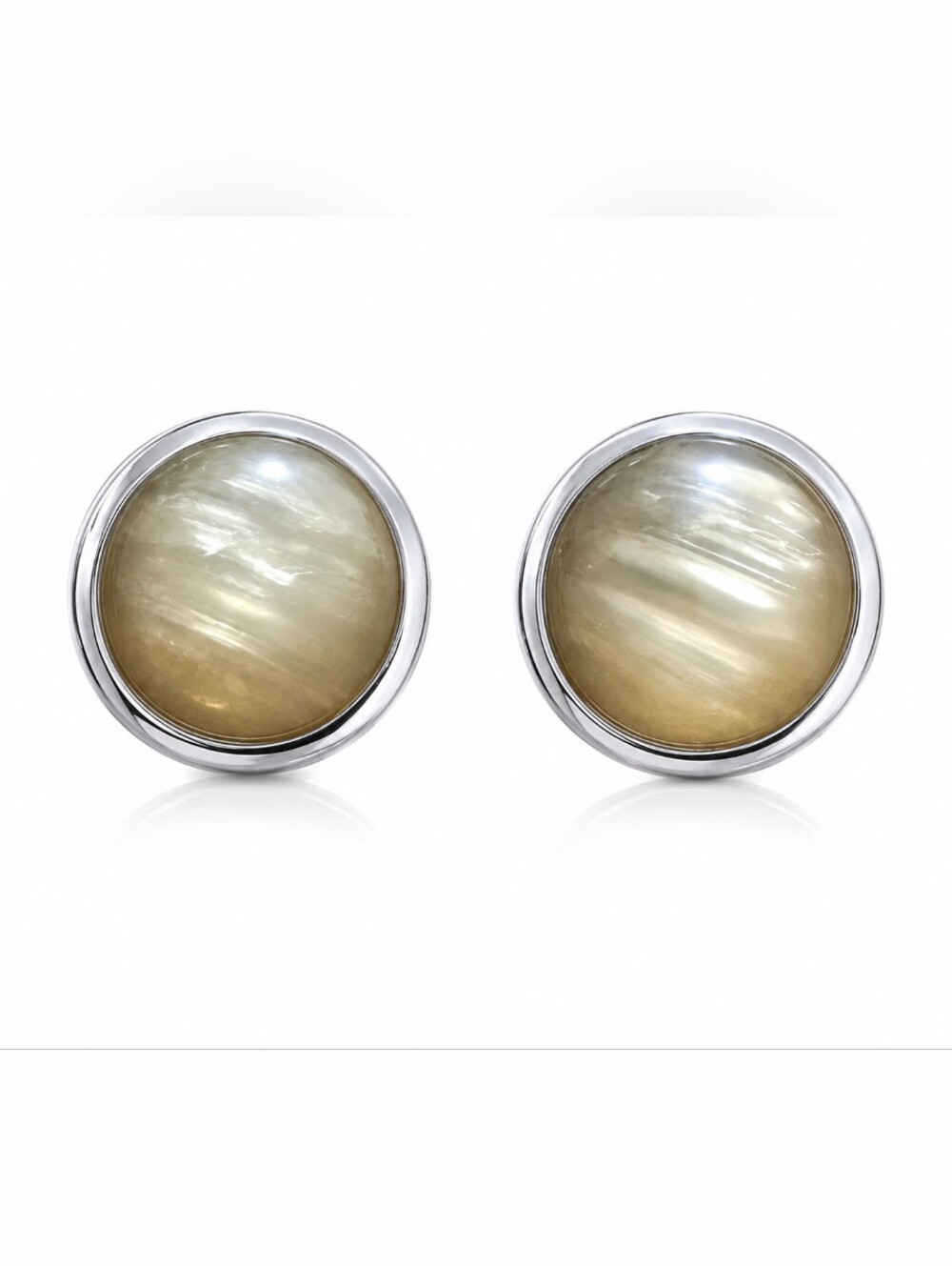 Vintage Mother of Pearl Round Stud Earrings Silver Tone Classic Retro Jewelry